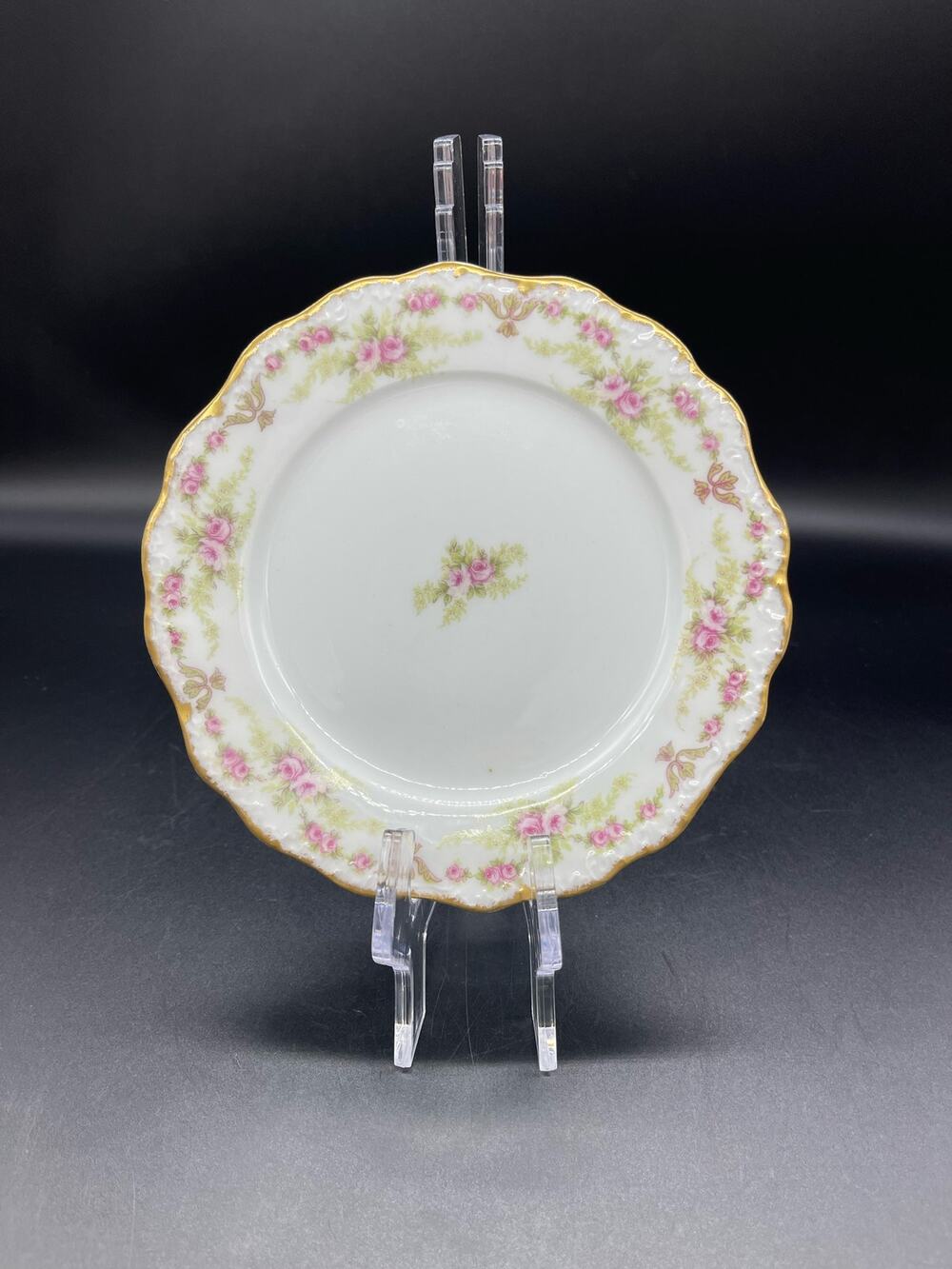 Elite Works P&B Limoges Bread Plate 6.25" Primrose Flower Gold Rim
